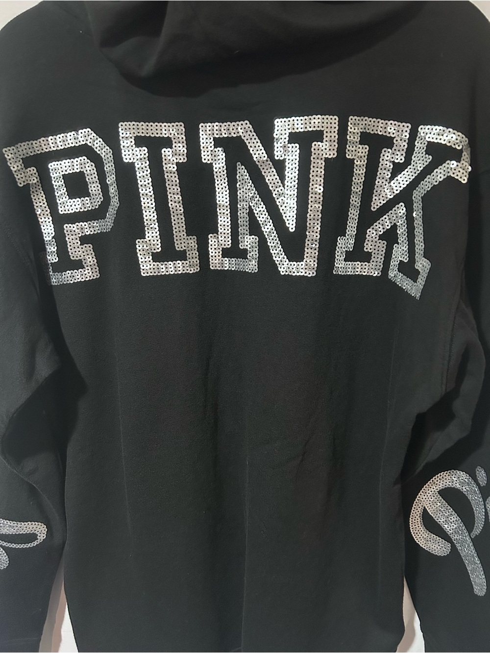 PINK Victoria's Secret Black Hoodie with Sequin Logo
